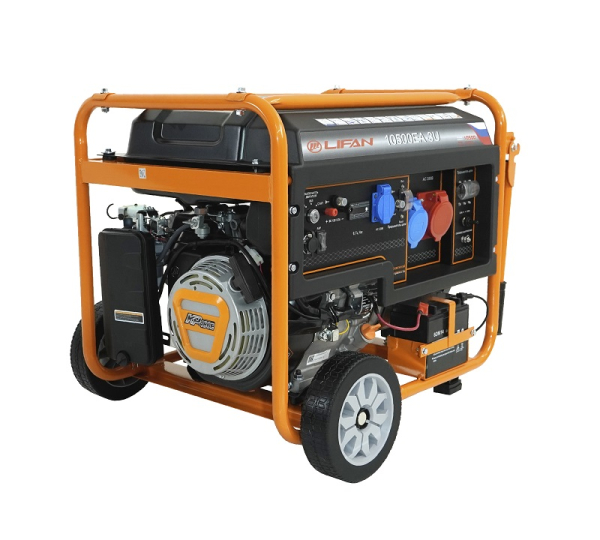 Бензиновый генератор Lifan 10500EA-3U с датчиком моточасов (с мощн без огранич при 1-но и 3-х фазном режиме) передвижной фото